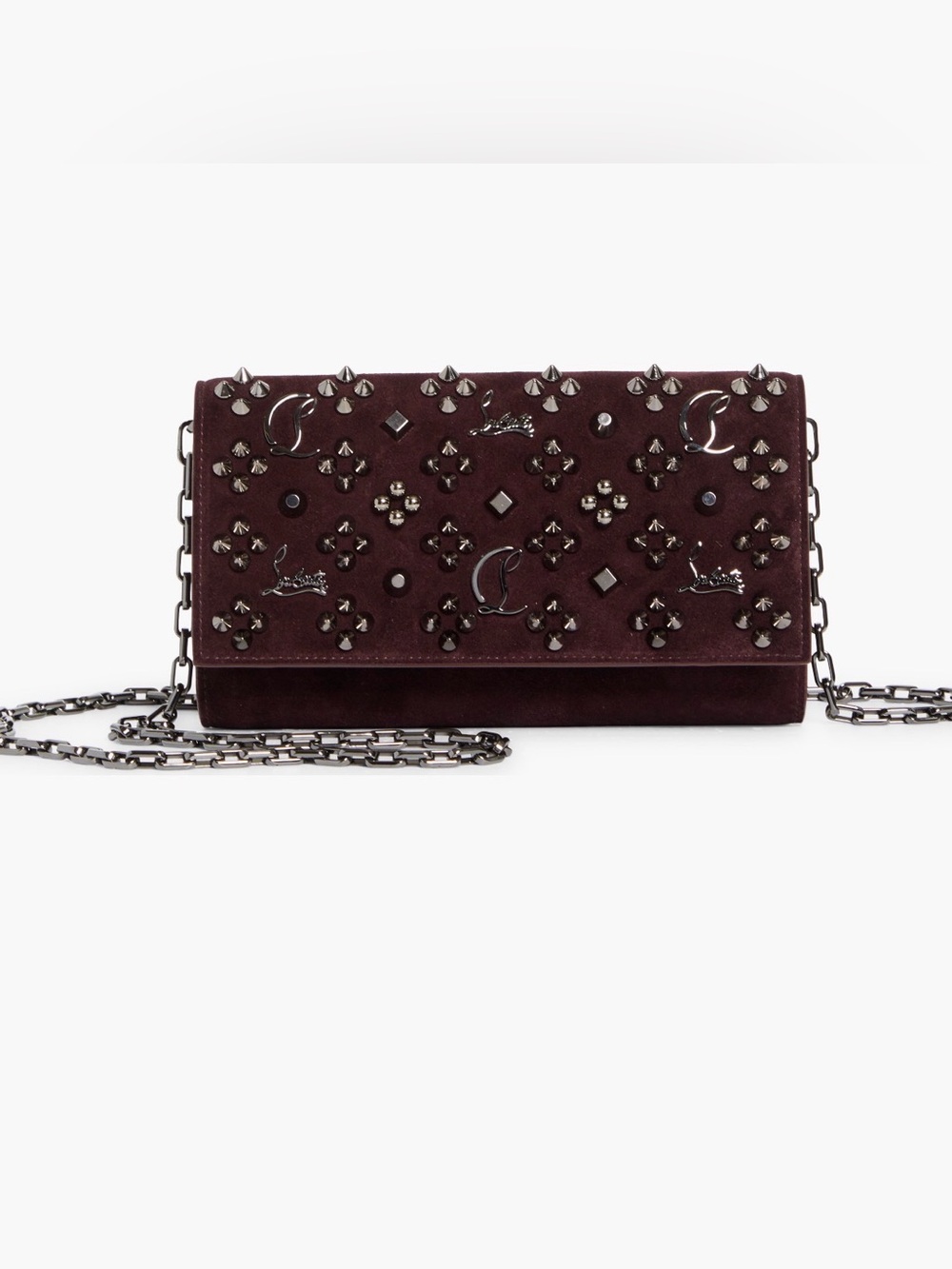 Christian Louboutin NEW Paloma loubinthesky suede Amara gun mental crossbody
